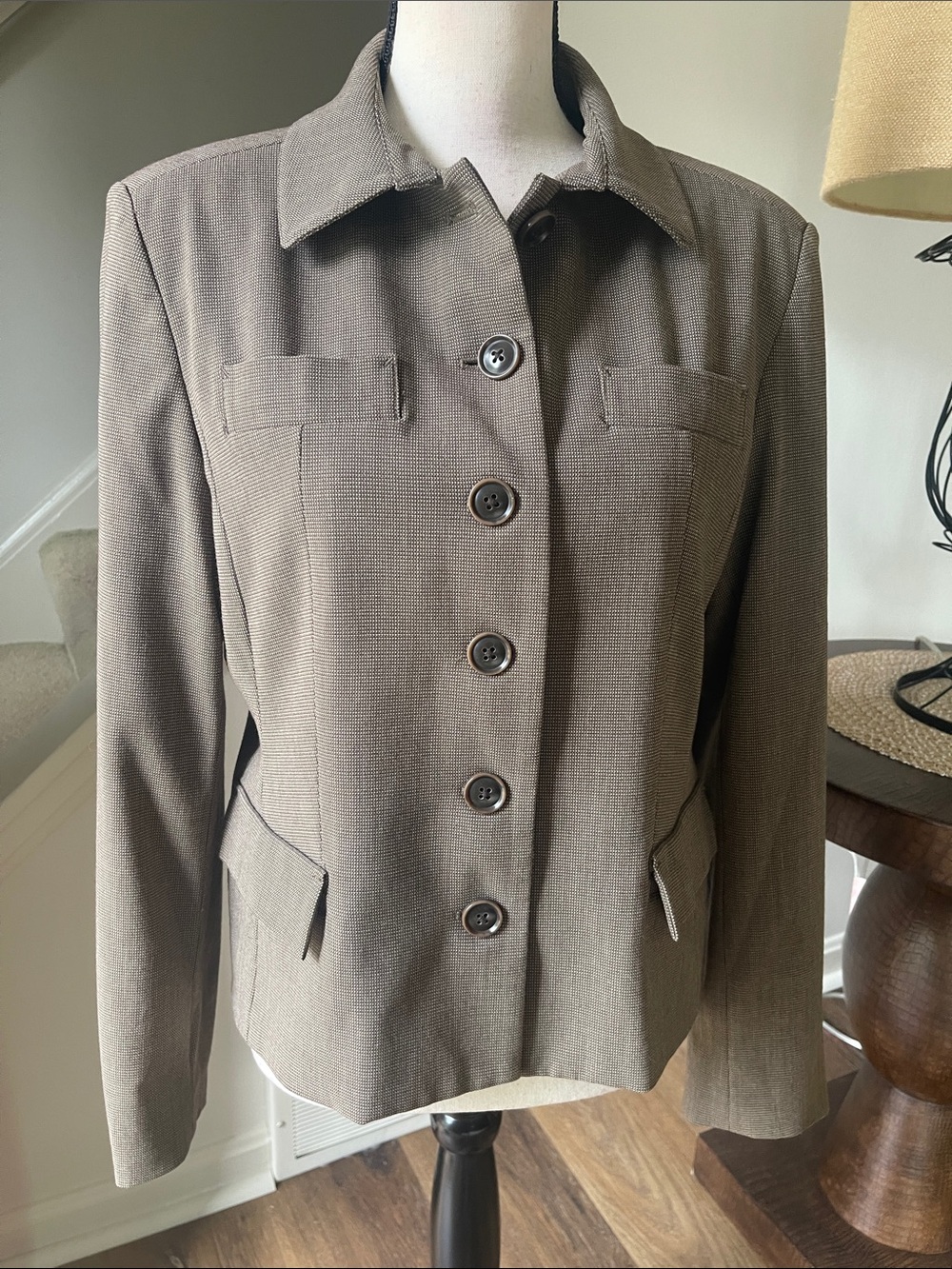 Rafaella Brown Tweed Tailored Jacket Blazer 4Pockets  Size 14Petite  Like New